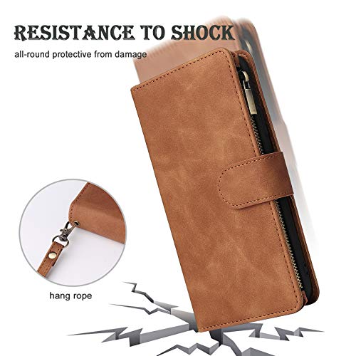 Wallet Case Compatible with iPhone 12/12 Pro (6.1 inch), Premium PU Leather Zipper Flip Folio Wallet with Wrist Strap Magnetic Closure Built - in Kickstand Protective Case - Black - Krosscanada