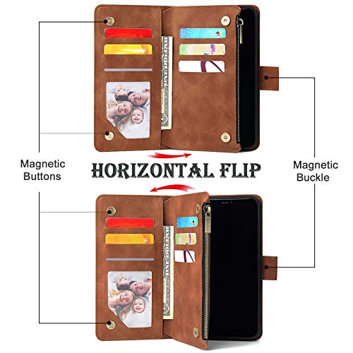 Wallet Case Compatible with iPhone 12/12 Pro (6.1 inch), Premium PU Leather Zipper Flip Folio Wallet with Wrist Strap Magnetic Closure Built - in Kickstand Protective Case - Black - Krosscanada