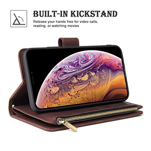 Wallet Case Compatible with iPhone 12/12 Pro (6.1 inch), Premium PU Leather Zipper Flip Folio Wallet with Wrist Strap Magnetic Closure Built - in Kickstand Protective Case - Black - Krosscanada