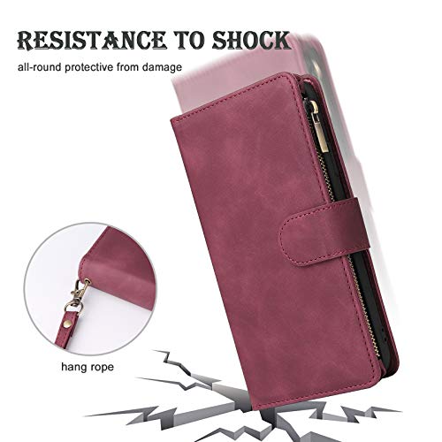 Wallet Case Compatible with iPhone 12/12 Pro (6.1 inch), Premium PU Leather Zipper Flip Folio Wallet with Wrist Strap Magnetic Closure Built - in Kickstand Protective Case - Black - Krosscanada