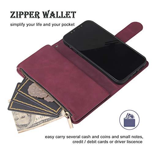 Wallet Case Compatible with iPhone 12/12 Pro (6.1 inch), Premium PU Leather Zipper Flip Folio Wallet with Wrist Strap Magnetic Closure Built - in Kickstand Protective Case - Black - Krosscanada
