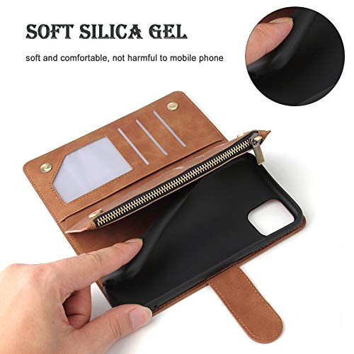 Wallet Case Compatible with iPhone 12/12 Pro (6.1 inch), Premium PU Leather Zipper Flip Folio Wallet with Wrist Strap Magnetic Closure Built - in Kickstand Protective Case - Black - Krosscanada