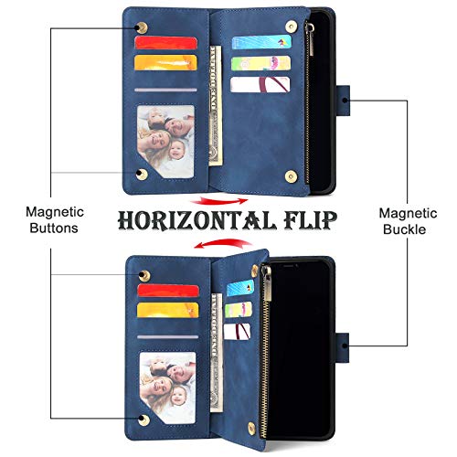 Wallet Case Compatible with iPhone 12/12 Pro (6.1 inch), Premium PU Leather Zipper Flip Folio Wallet with Wrist Strap Magnetic Closure Built - in Kickstand Protective Case - Black - Krosscanada