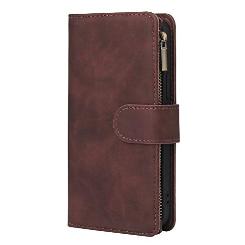 Wallet Case Compatible with iPhone 12/12 Pro (6.1 inch), Premium PU Leather Zipper Flip Folio Wallet with Wrist Strap Magnetic Closure Built - in Kickstand Protective Case - Black - Krosscanada