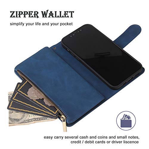 Wallet Case Compatible with iPhone 12/12 Pro (6.1 inch), Premium PU Leather Zipper Flip Folio Wallet with Wrist Strap Magnetic Closure Built - in Kickstand Protective Case - Black - Krosscanada