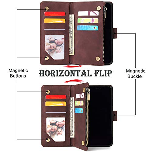 Wallet Case Compatible with iPhone 12/12 Pro (6.1 inch), Premium PU Leather Zipper Flip Folio Wallet with Wrist Strap Magnetic Closure Built - in Kickstand Protective Case - Black - Krosscanada