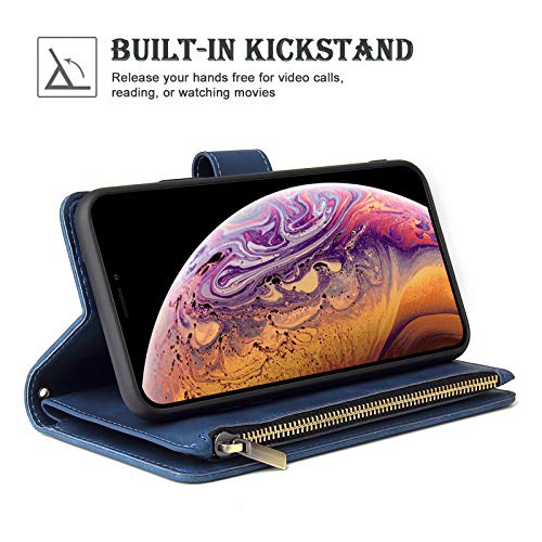Wallet Case Compatible with iPhone 12/12 Pro (6.1 inch), Premium PU Leather Zipper Flip Folio Wallet with Wrist Strap Magnetic Closure Built - in Kickstand Protective Case - Black - Krosscanada