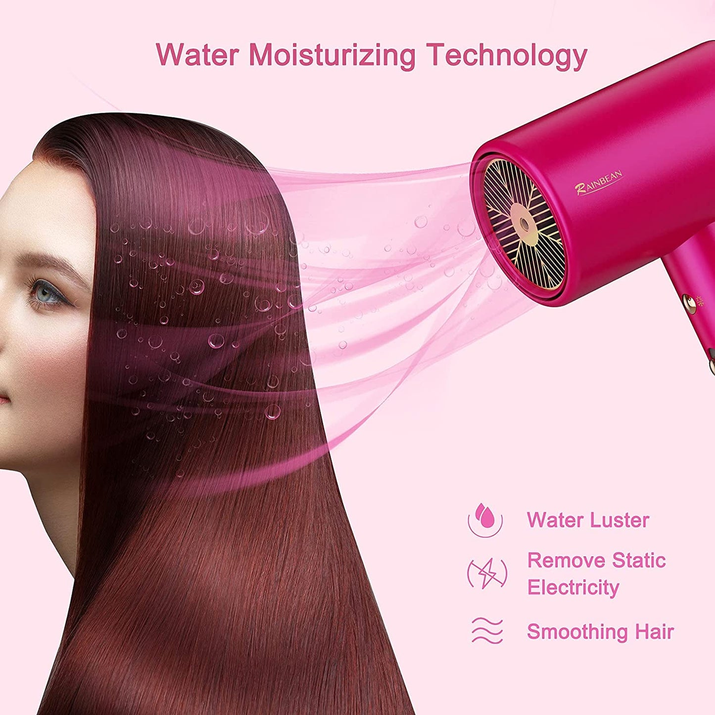 Water Ionic Hair Dryer, 1800W Blow Dryer With Magnetic Nozzle 2 Speed And 3 Heat Settings Powerful Low Noise Fast Drying Travel Hair Dryer For Home Travel - Krosscanada