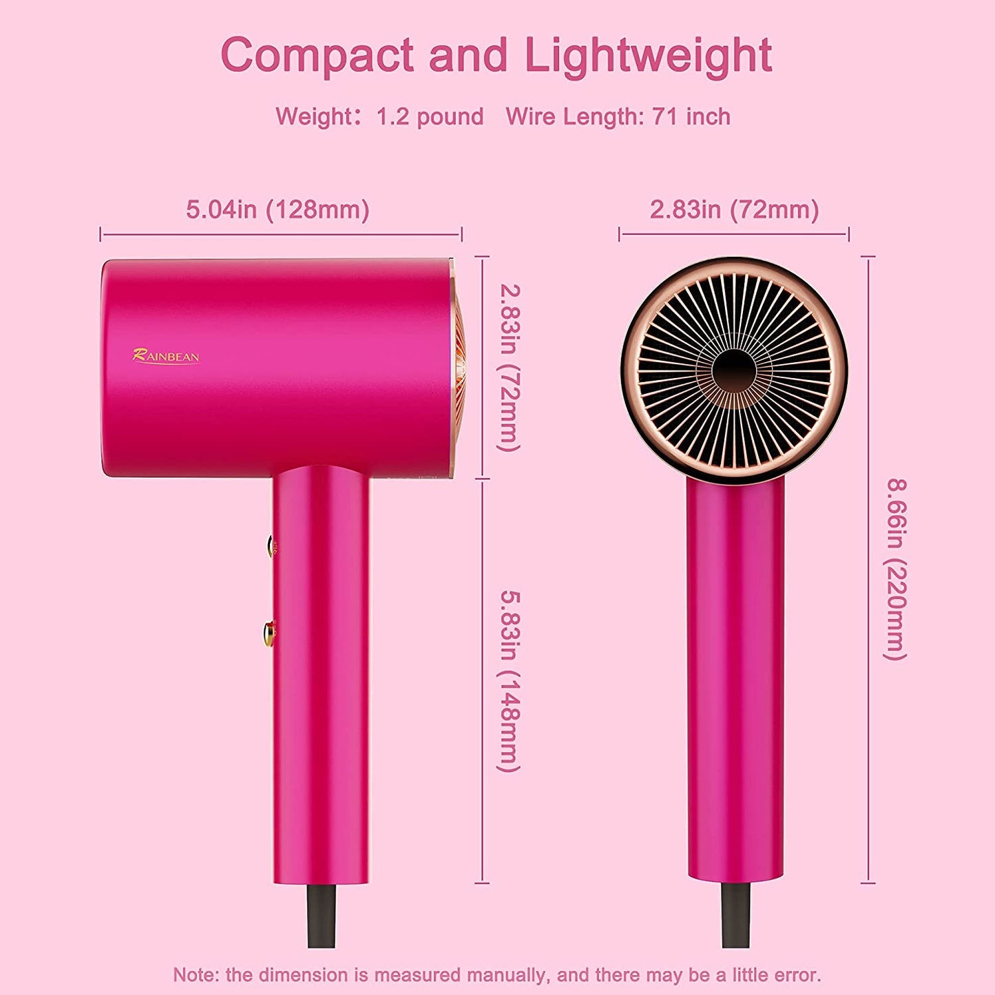 Water Ionic Hair Dryer, 1800W Blow Dryer With Magnetic Nozzle 2 Speed And 3 Heat Settings Powerful Low Noise Fast Drying Travel Hair Dryer For Home Travel - Krosscanada