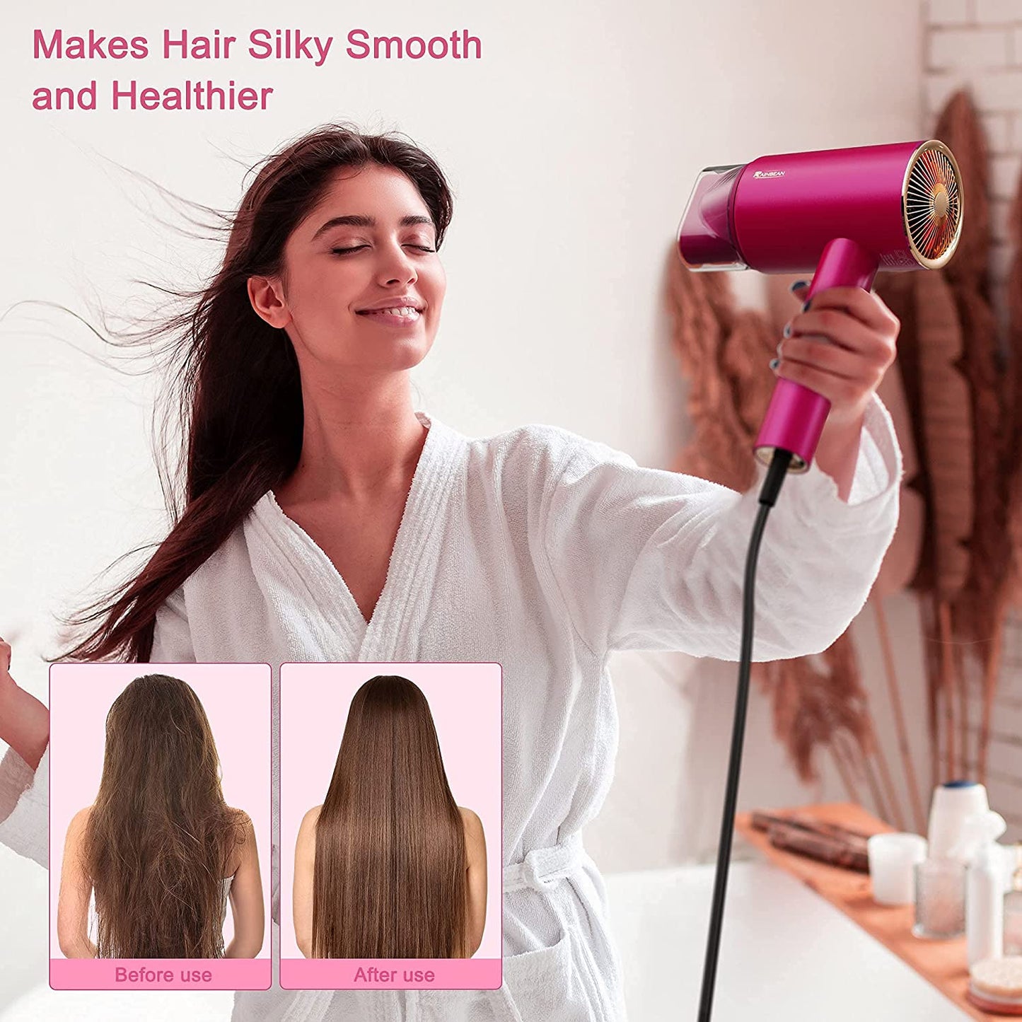 Water Ionic Hair Dryer, 1800W Blow Dryer With Magnetic Nozzle 2 Speed And 3 Heat Settings Powerful Low Noise Fast Drying Travel Hair Dryer For Home Travel - Krosscanada
