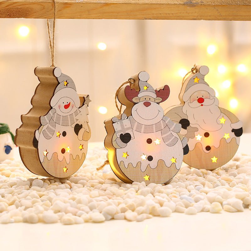 White Nordic Style Christmas Decoration Supplies Christmas Wooden Luminous Pendant - Krosscanada