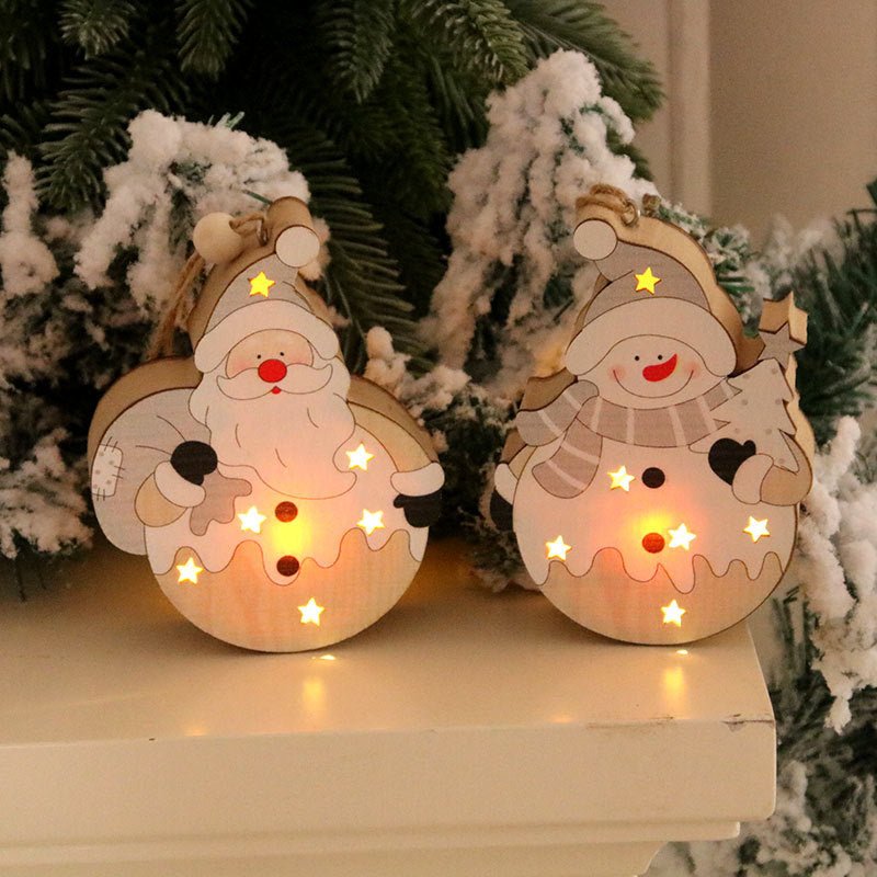White Nordic Style Christmas Decoration Supplies Christmas Wooden Luminous Pendant - Krosscanada