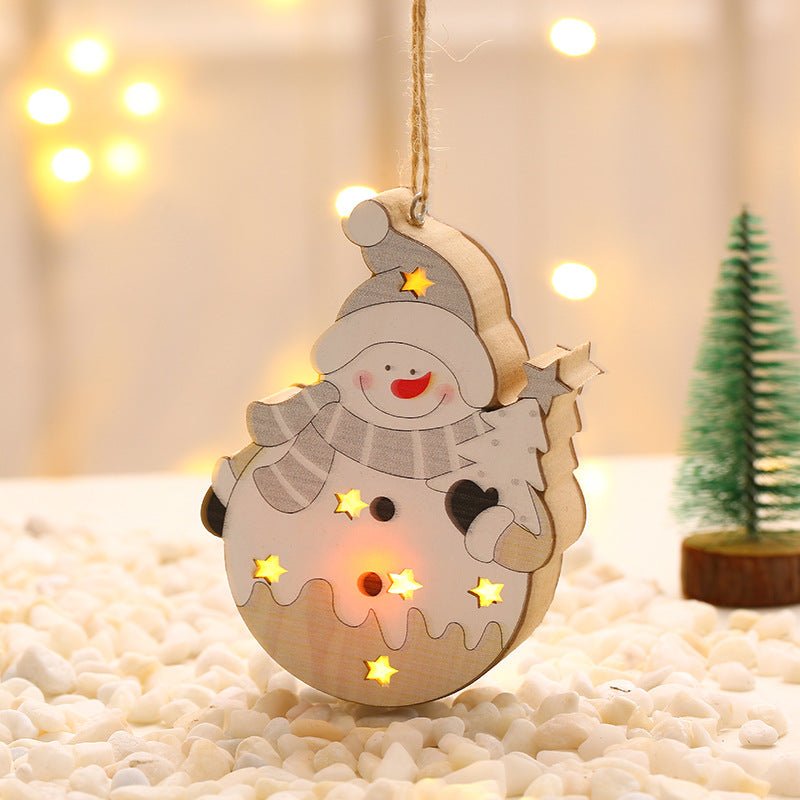 White Nordic Style Christmas Decoration Supplies Christmas Wooden Luminous Pendant - Krosscanada