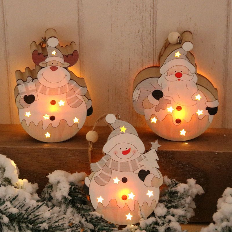 White Nordic Style Christmas Decoration Supplies Christmas Wooden Luminous Pendant - Krosscanada