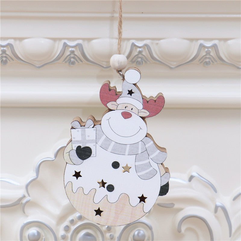White Nordic Style Christmas Decoration Supplies Christmas Wooden Luminous Pendant - Krosscanada