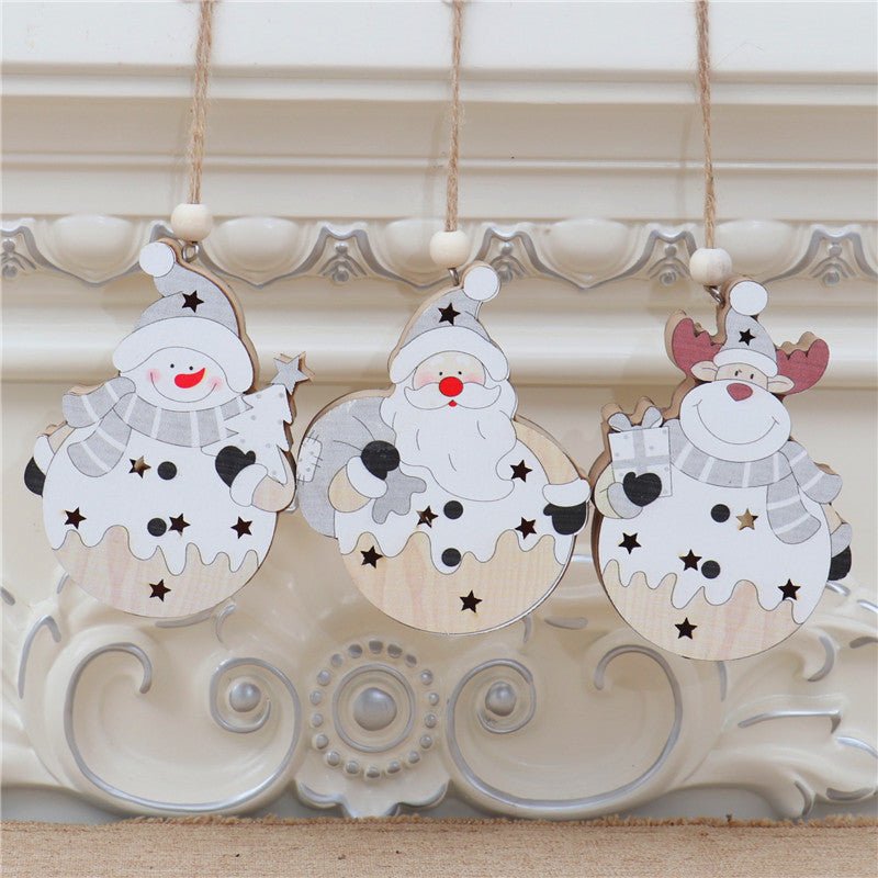 White Nordic Style Christmas Decoration Supplies Christmas Wooden Luminous Pendant - Krosscanada