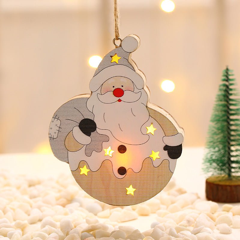 White Nordic Style Christmas Decoration Supplies Christmas Wooden Luminous Pendant - Krosscanada