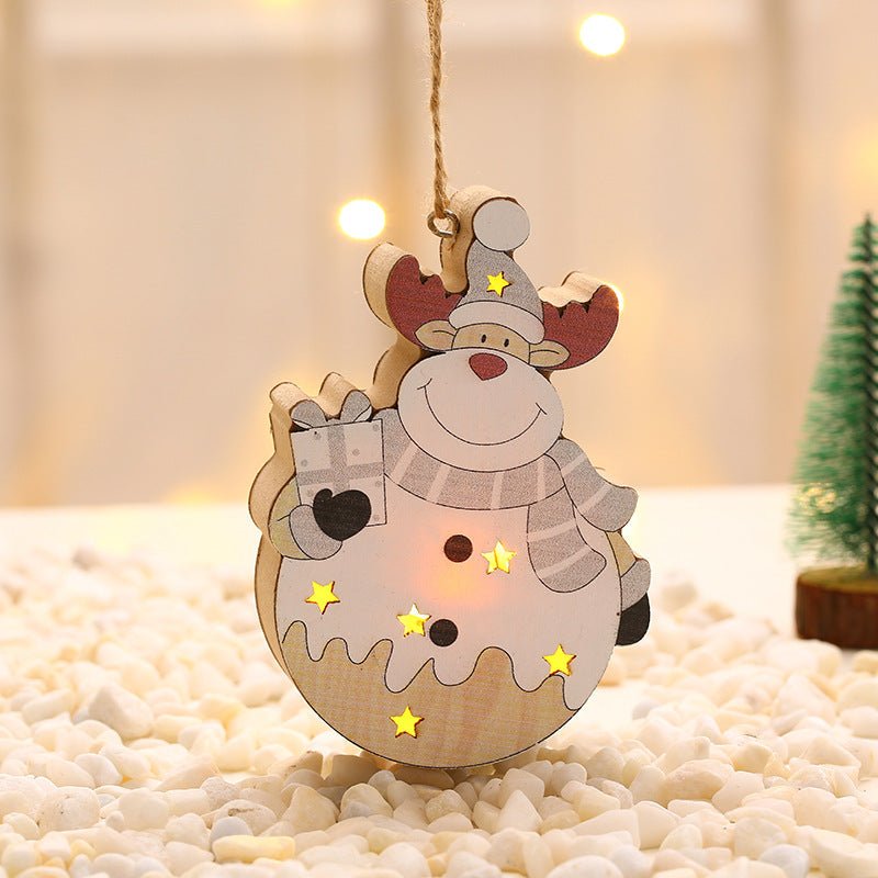White Nordic Style Christmas Decoration Supplies Christmas Wooden Luminous Pendant - Krosscanada