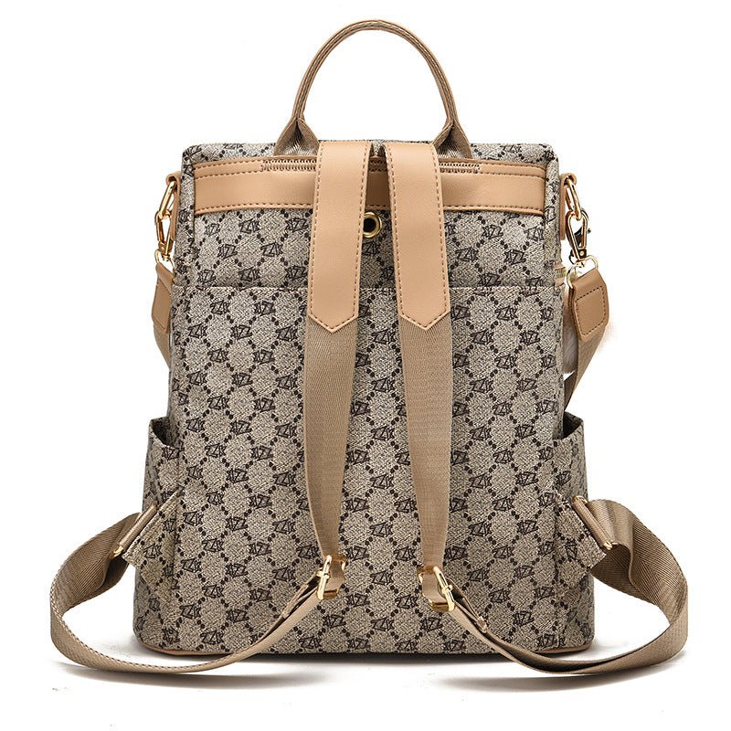 Women's Double Shoulder Traval Casual Backpack Fashion PU Leather Print Pattern Rucksack - Krosscanada