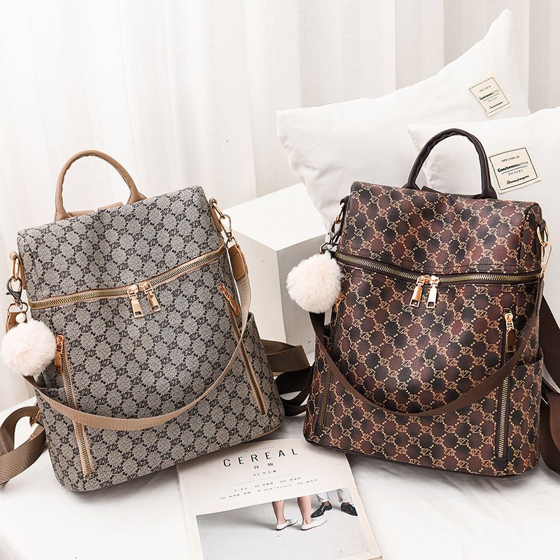 Women's Double Shoulder Traval Casual Backpack Fashion PU Leather Print Pattern Rucksack - Krosscanada