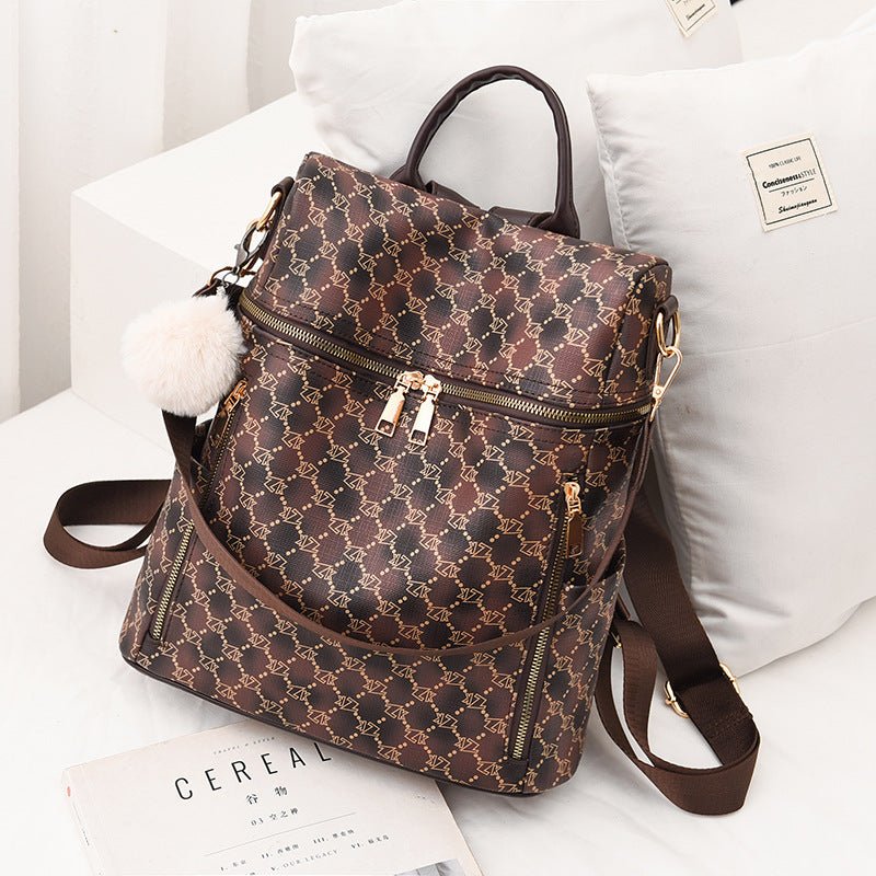 Women's Double Shoulder Traval Casual Backpack Fashion PU Leather Print Pattern Rucksack - Krosscanada