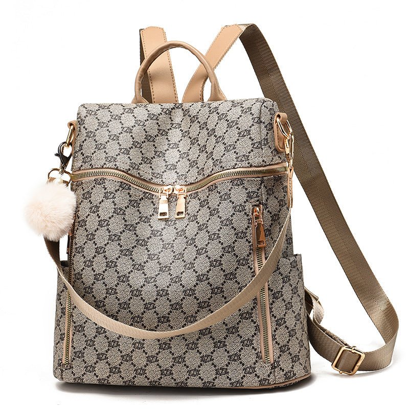 Women's Double Shoulder Traval Casual Backpack Fashion PU Leather Print Pattern Rucksack - Krosscanada