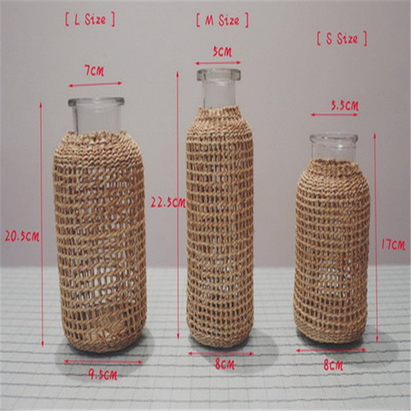 Xuxing Craft Straw Glass Dried Flower Vase - Krosscanada