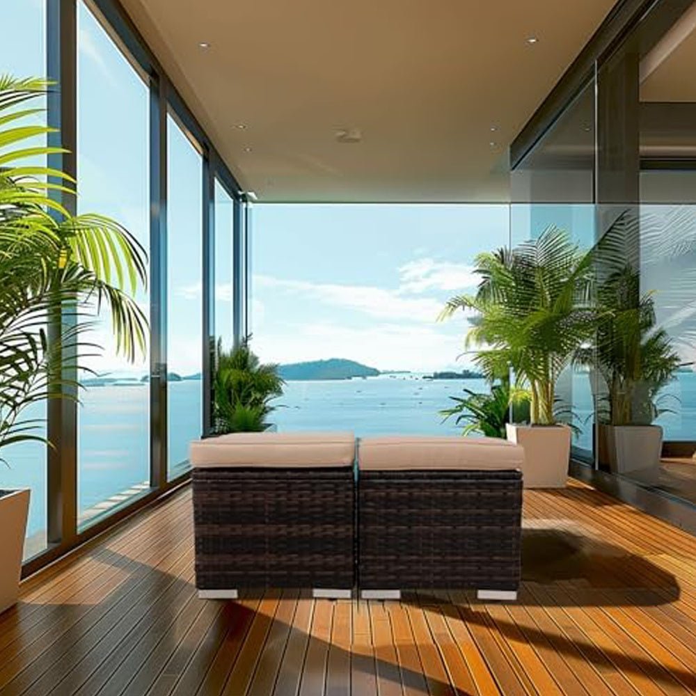2 Wicker Ottomans, Multipurpose Outdoor Furniture For Patio, Backyard, Additional Seating, Footrest, Side Table With Storage, Removable Cushions - Krosscanada