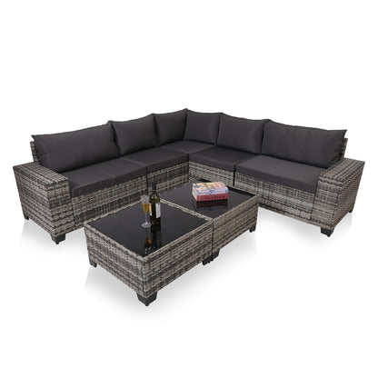 7 - Piece Outdoor Patio Furniture Sets, All - Weather Wicker Rattan Sectional Sofa, Modern Two Glass Coffee Table And Washable Seat Cushion - Krosscanada