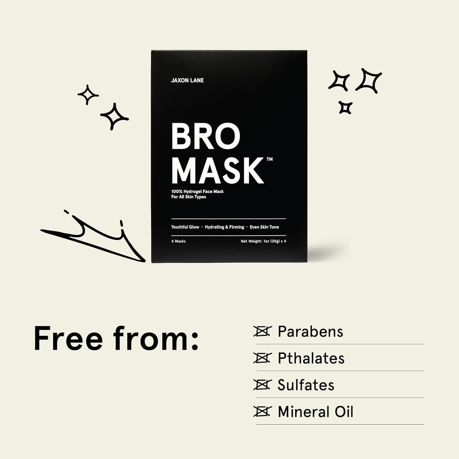 BRO MASK: Korean Face Mask for Men | 2 Pc. Hydrating Anti Aging Sheet Masks Contains Vitamin C, Vitamin E, Hyaluronic Acid, Collagen for Face Care & Acne Treatment by Jaxon Lane (4 Pack) - Krosscanada