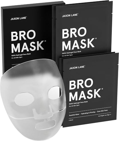 BRO MASK: Korean Face Mask for Men | 2 Pc. Hydrating Anti Aging Sheet Masks Contains Vitamin C, Vitamin E, Hyaluronic Acid, Collagen for Face Care & Acne Treatment by Jaxon Lane (4 Pack) - Krosscanada