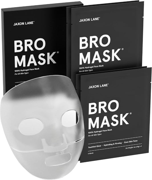 BRO MASK: Korean Face Mask for Men | 2 Pc. Hydrating Anti Aging Sheet Masks Contains Vitamin C, Vitamin E, Hyaluronic Acid, Collagen for Face Care & Acne Treatment by Jaxon Lane (4 Pack) - Krosscanada