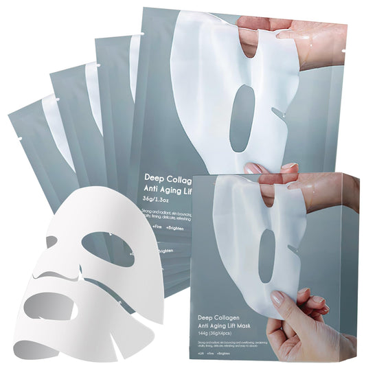 Collagen Face Mask - Hydrating Overnight Collagen Face Mask Deep Collagen Anti Wrinkle Lifting Mask - Pure Collagen Films for Improve Elasticity Firming And Moisturizing (4 pcs/1 Box) - Krosscanada