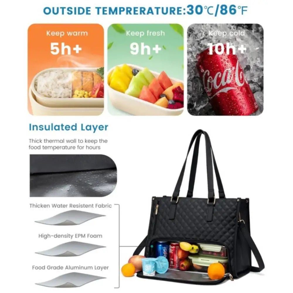 Convenient Commute New Lunch Bag Women's Insulated Lunch Box Women's Leak - proof Large Purse Diagonal Computer Storage - Krosscanada