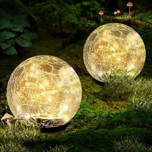 Garden Solar Ball Lights Outdoor Waterproof, 50 LED Cracked Glass Globe Solar Power Ground Lights for Path Yard Patio Lawn, Christmas Decoration Landscape Warm White(2 Pack 4.7'') - Krosscanada
