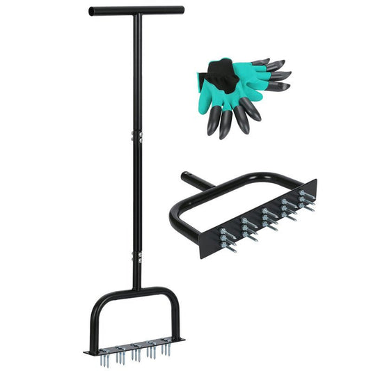 Lawn Aerator Tool Manual Metal Spike Grass Aeration With Dethatching Rake 15 Iron Spikes For Yard And Garden Compacted Soil Aerator Tool Black - Krosscanada