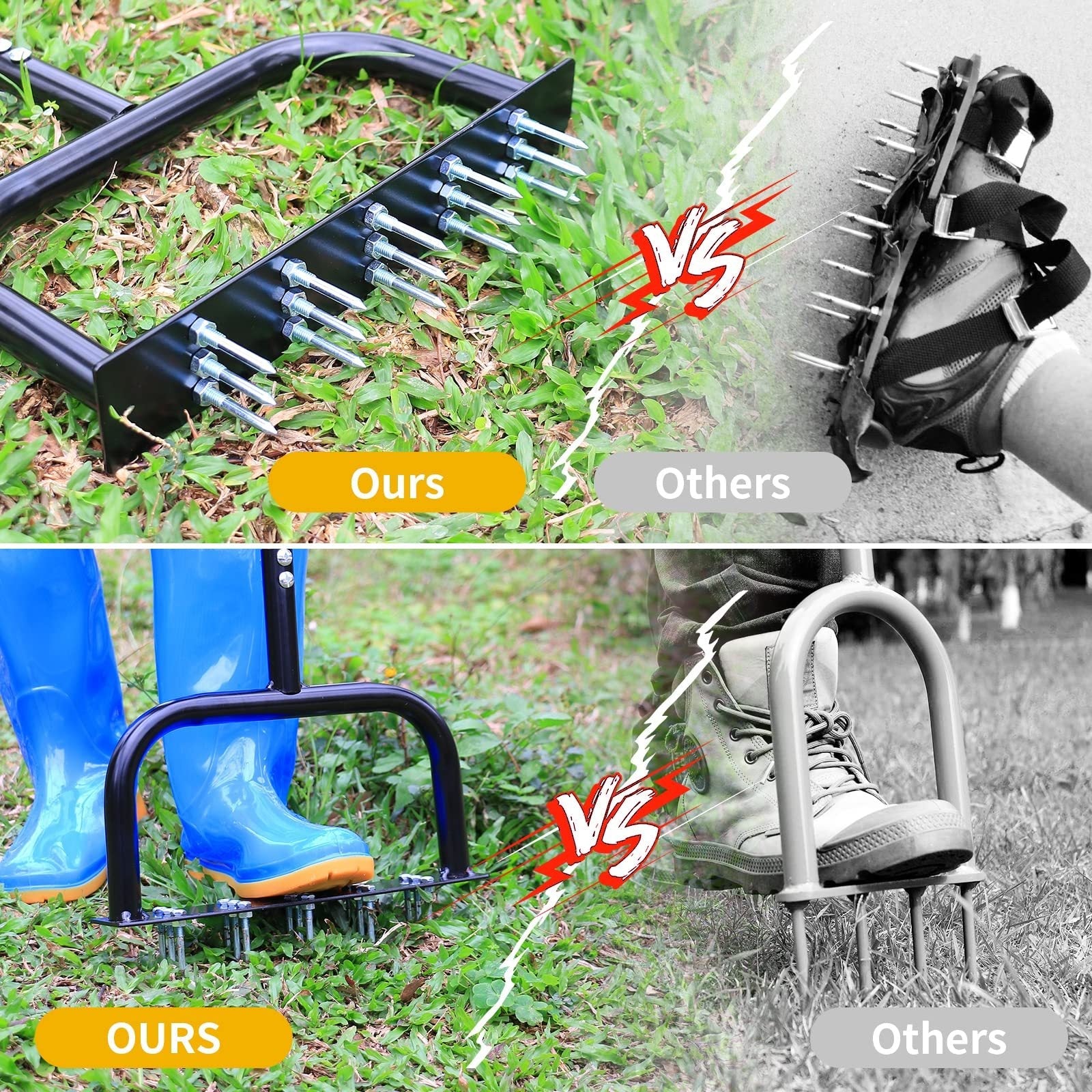Lawn Aerator Tool Manual Metal Spike Grass Aeration With Dethatching Rake 15 Iron Spikes For Yard And Garden Compacted Soil Aerator Tool Black - Krosscanada