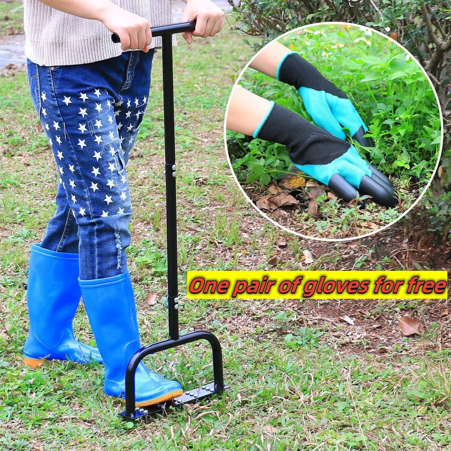 Lawn Aerator Tool Manual Metal Spike Grass Aeration With Dethatching Rake 15 Iron Spikes For Yard And Garden Compacted Soil Aerator Tool Black - Krosscanada