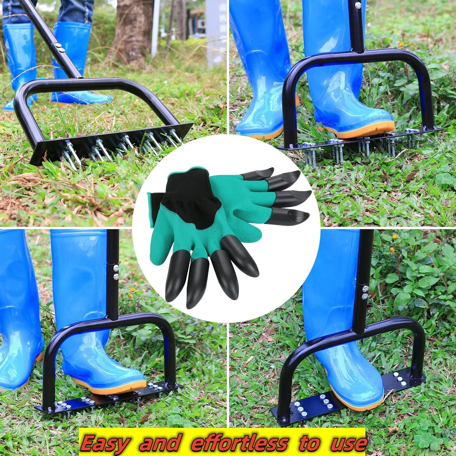 Lawn Aerator Tool Manual Metal Spike Grass Aeration With Dethatching Rake 15 Iron Spikes For Yard And Garden Compacted Soil Aerator Tool Black - Krosscanada