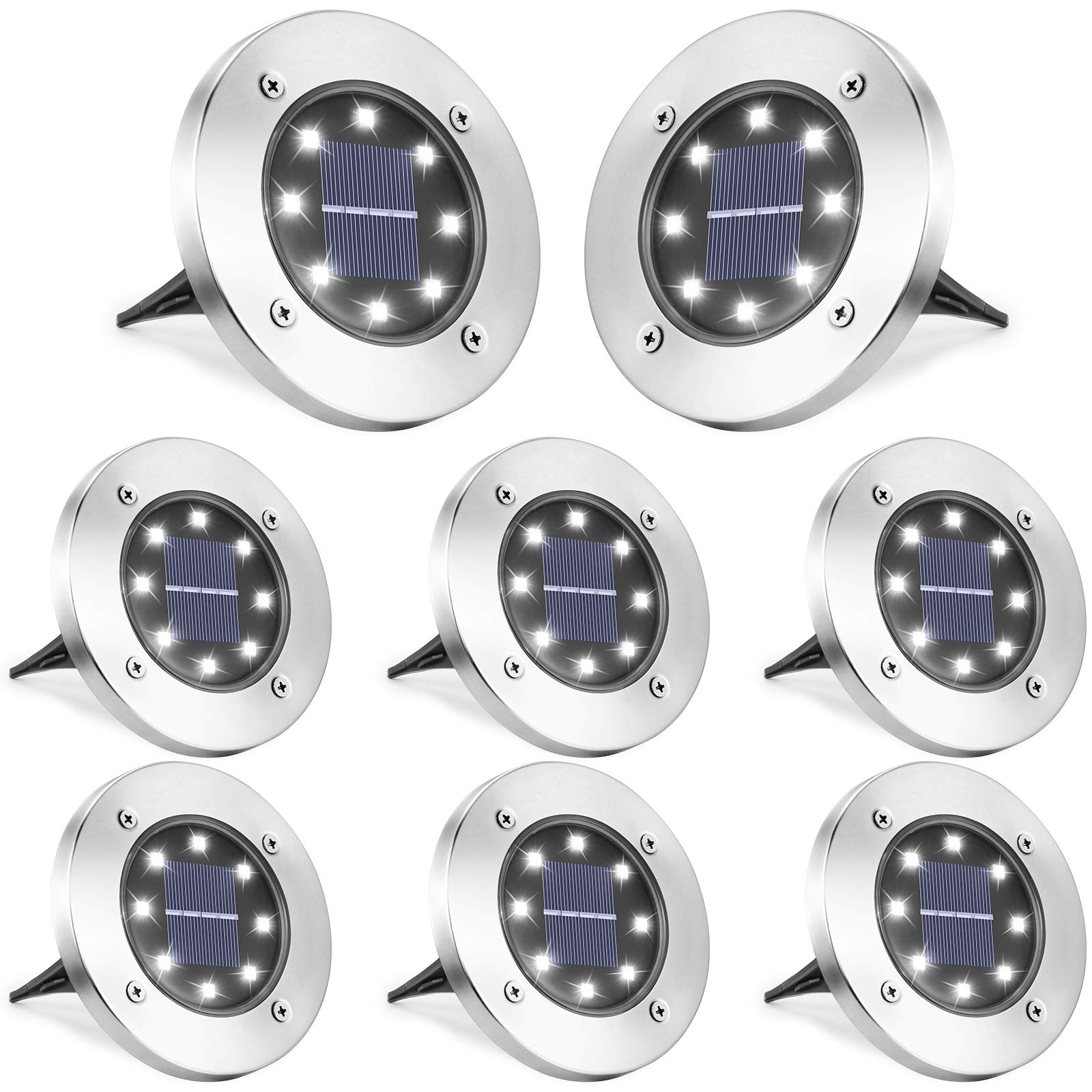 LYHOPE Solar Ground Lights Outdoor, 16 Pack 8 LED Solar Disk Lights Waterproof Garden In - ground Pathway Lights Landscape Lighting for Lawn,Yard,Deck,Patio,Walkway (White) - Krosscanada