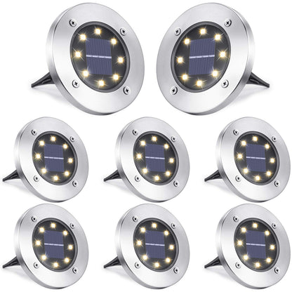 LYHOPE Solar Ground Lights Outdoor, 16 Pack 8 LED Solar Disk Lights Waterproof Garden In - ground Pathway Lights Landscape Lighting for Lawn,Yard,Deck,Patio,Walkway (White) - Krosscanada