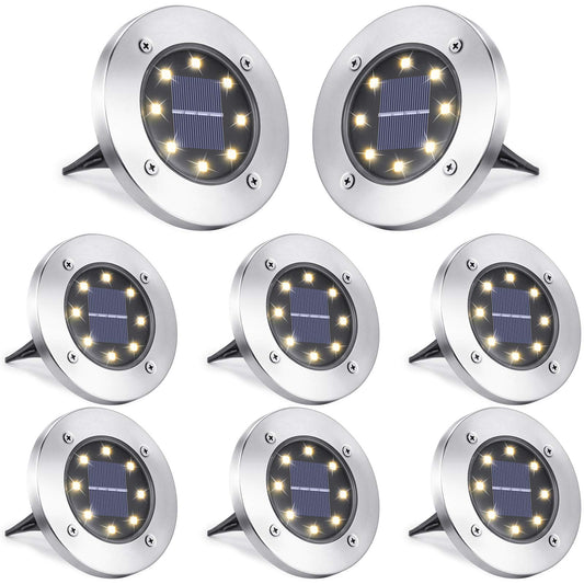 LYHOPE Solar Ground Lights Outdoor, 16 Pack 8 LED Solar Disk Lights Waterproof Garden In - ground Pathway Lights Landscape Lighting for Lawn,Yard,Deck,Patio,Walkway (White) - Krosscanada