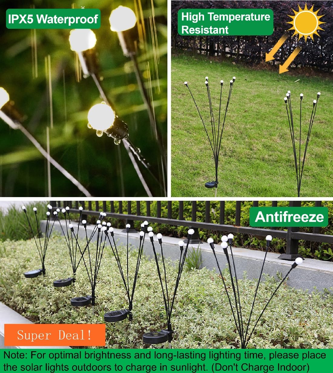 SIOTMERA 4Count Solar Lights Outdoor Waterproof IPX5, Solar Garden Lights, Wind Swaying Firefly Lights, Christmas Lights Outdoor, for Yard Lawn Pathway Decoration Lighting, 6LED WarmYellow - Krosscanada