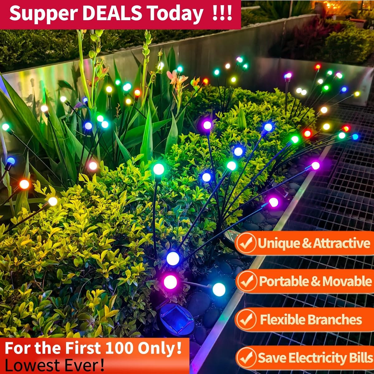 SIOTMERA 4Count Solar Lights Outdoor Waterproof IPX5, Solar Garden Lights, Wind Swaying Firefly Lights, Christmas Lights Outdoor, for Yard Lawn Pathway Decoration Lighting, 6LED WarmYellow - Krosscanada