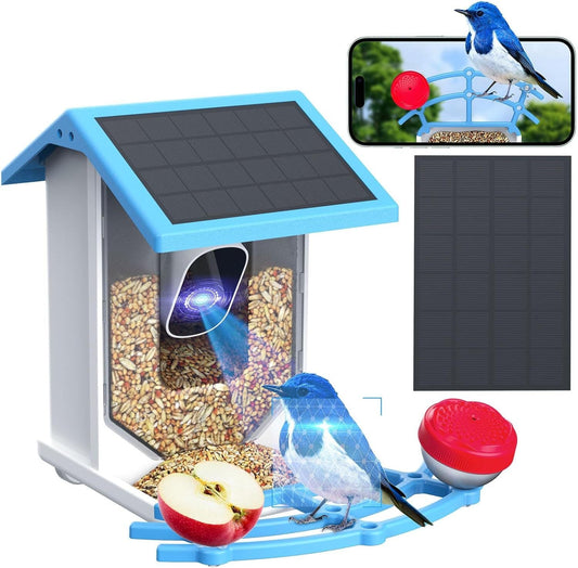 Smart Bird Feeder With Camera,Solar - Powered WiFi 4MP Live Camera,AI Identify Bird Species Auto Capture Garden Bird Watching&Motion Detection,Ideal Gift For Bird Lovers,Blue - Krosscanada