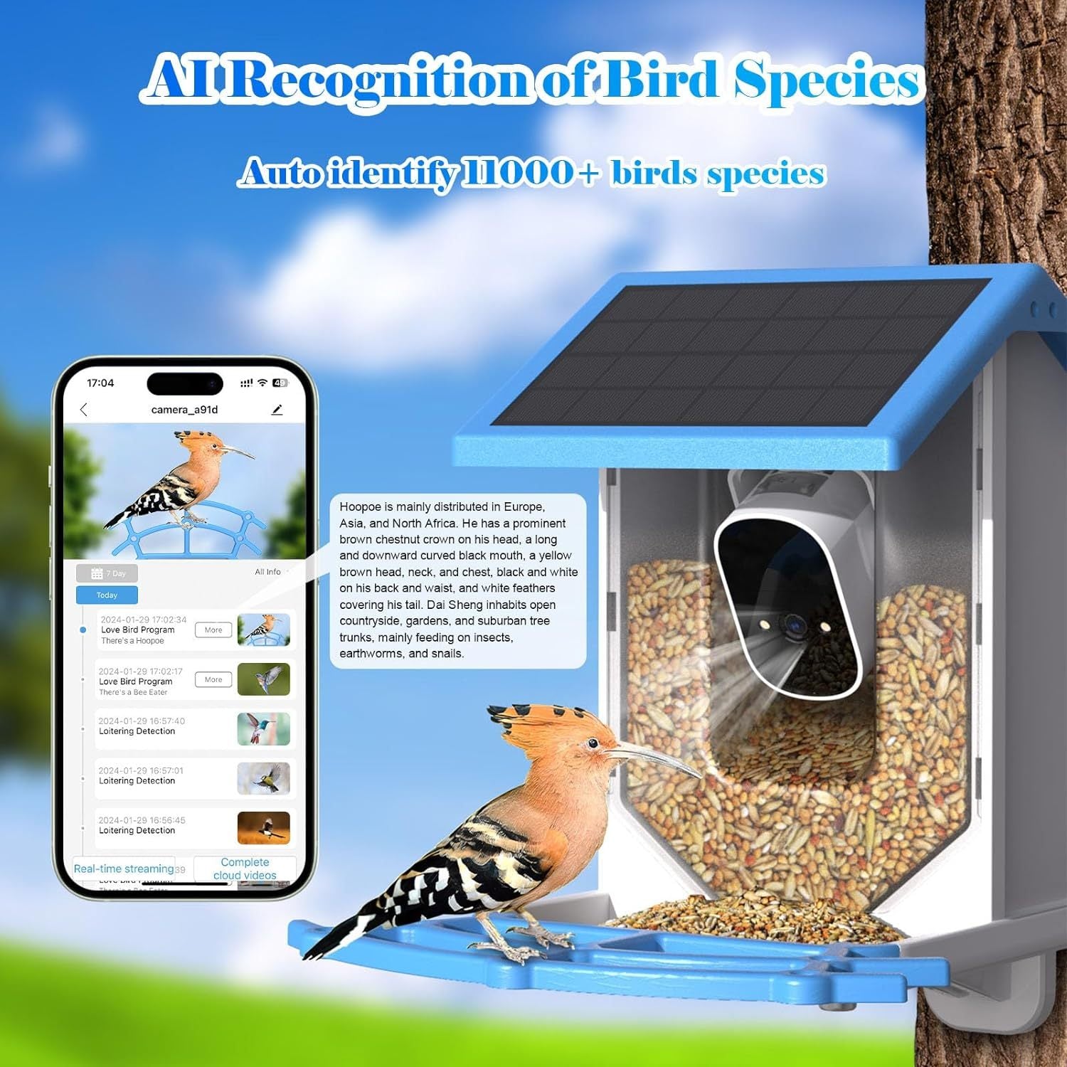 Smart Bird Feeder With Camera,Solar - Powered WiFi 4MP Live Camera,AI Identify Bird Species Auto Capture Garden Bird Watching&Motion Detection,Ideal Gift For Bird Lovers,Blue - Krosscanada