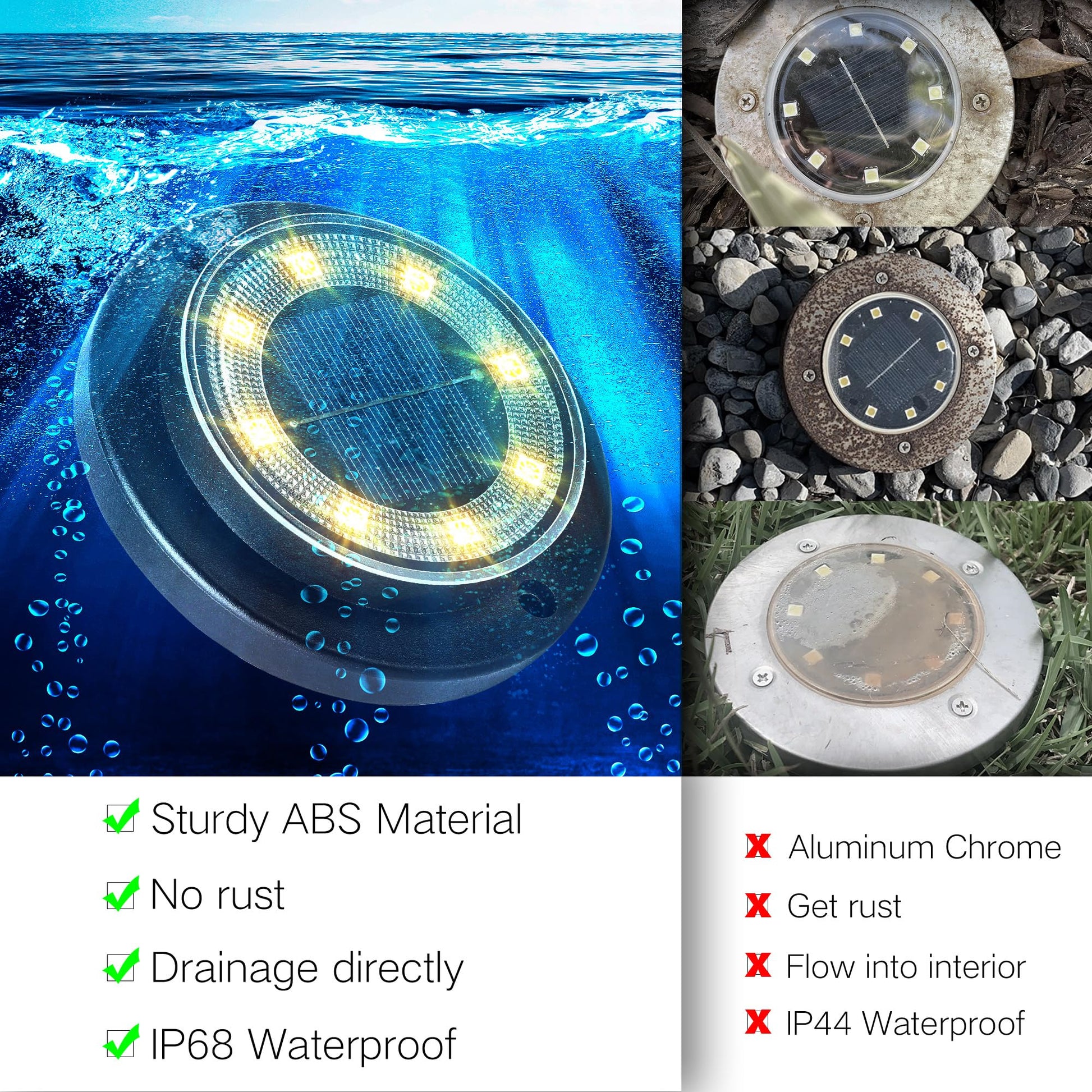 Solar Ground Lights - IP68 Waterproof 12 Pack Dual - Purpose Outdoor Garden, Solar Powered Disk Lights Outdoor Landscape Lights for Patio Yard Pathway Walkway Driveway Warm White - Krosscanada