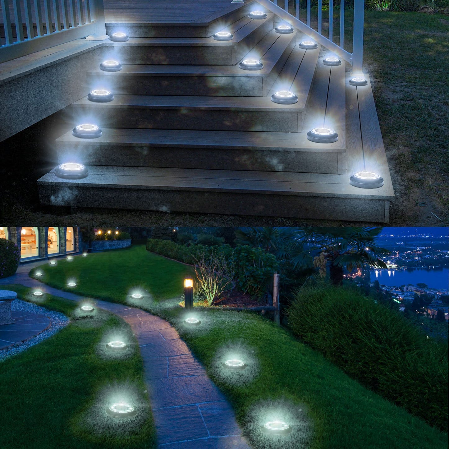 Solar Ground Lights - IP68 Waterproof 12 Pack Dual - Purpose Outdoor Garden, Solar Powered Disk Lights Outdoor Landscape Lights for Patio Yard Pathway Walkway Driveway Warm White - Krosscanada