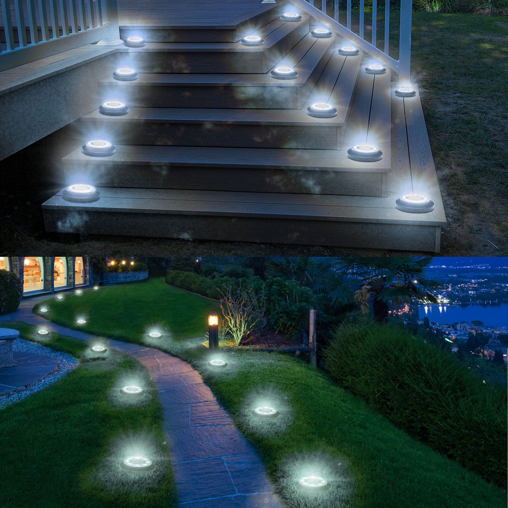 Solar Ground Lights - IP68 Waterproof 12 Pack Dual - Purpose Outdoor Garden, Solar Powered Disk Lights Outdoor Landscape Lights for Patio Yard Pathway Walkway Driveway Warm White - Krosscanada