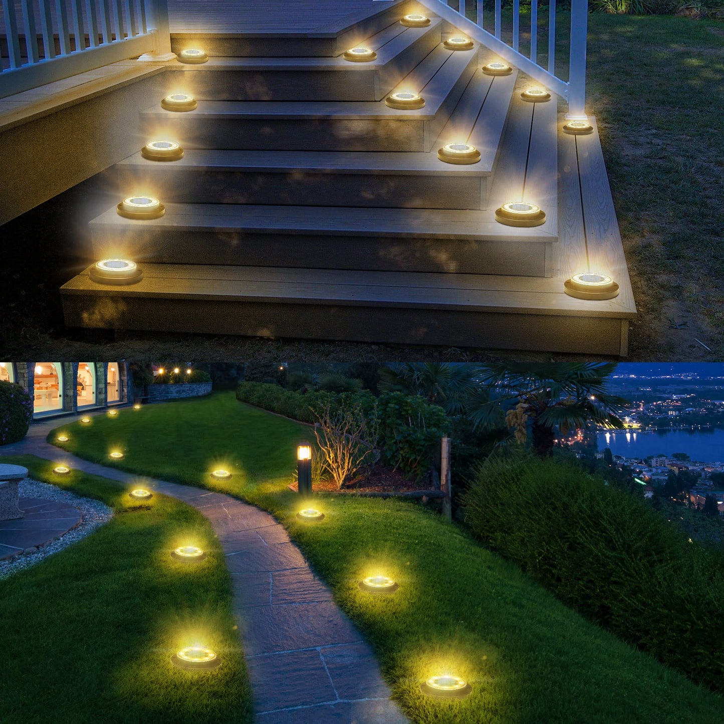 Solar Ground Lights - IP68 Waterproof 12 Pack Dual - Purpose Outdoor Garden, Solar Powered Disk Lights Outdoor Landscape Lights for Patio Yard Pathway Walkway Driveway Warm White - Krosscanada